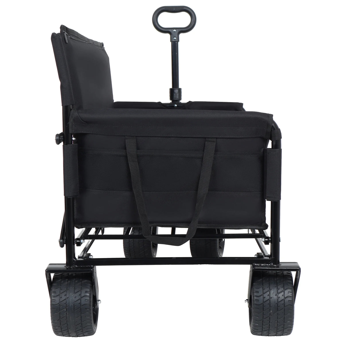 3-in-1 Collapsible Wagon Cart with Bench Seat, 500lbs Convertible Heavy Duty Utility Wagon with Flexible Handle, All-Terrain Folding Grocery Cart with Wheels for Shopping, Camping, Orange