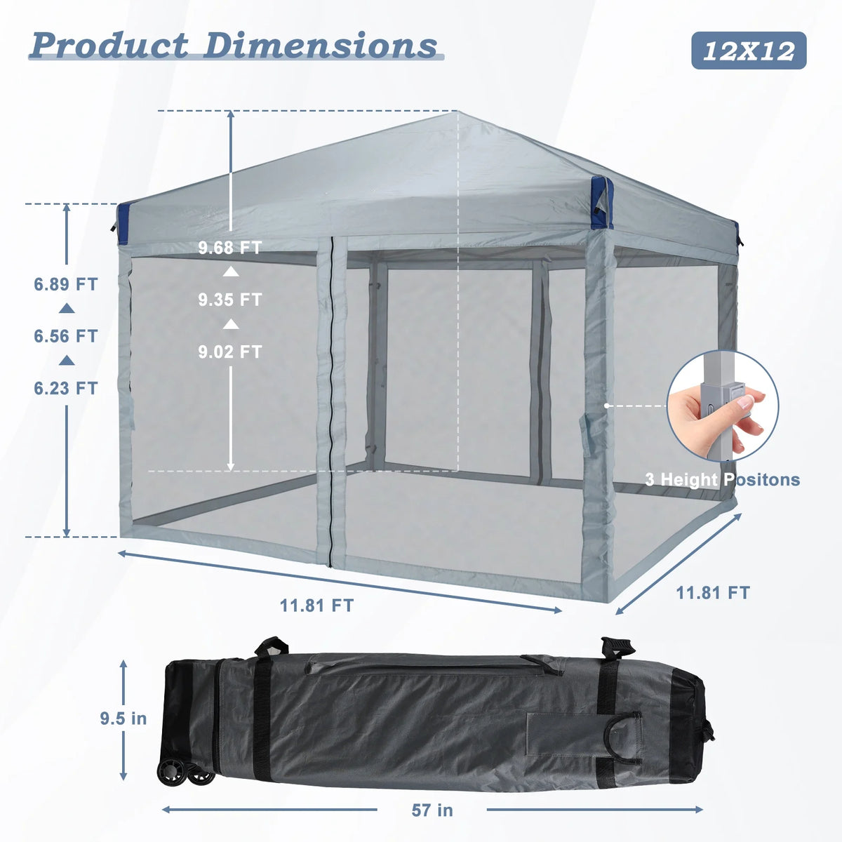 Aoodor 12'x12' Pop Up Canopy with Removable Mesh Sidewalls, Outdoor Portable Instant Shelter Tent-Black