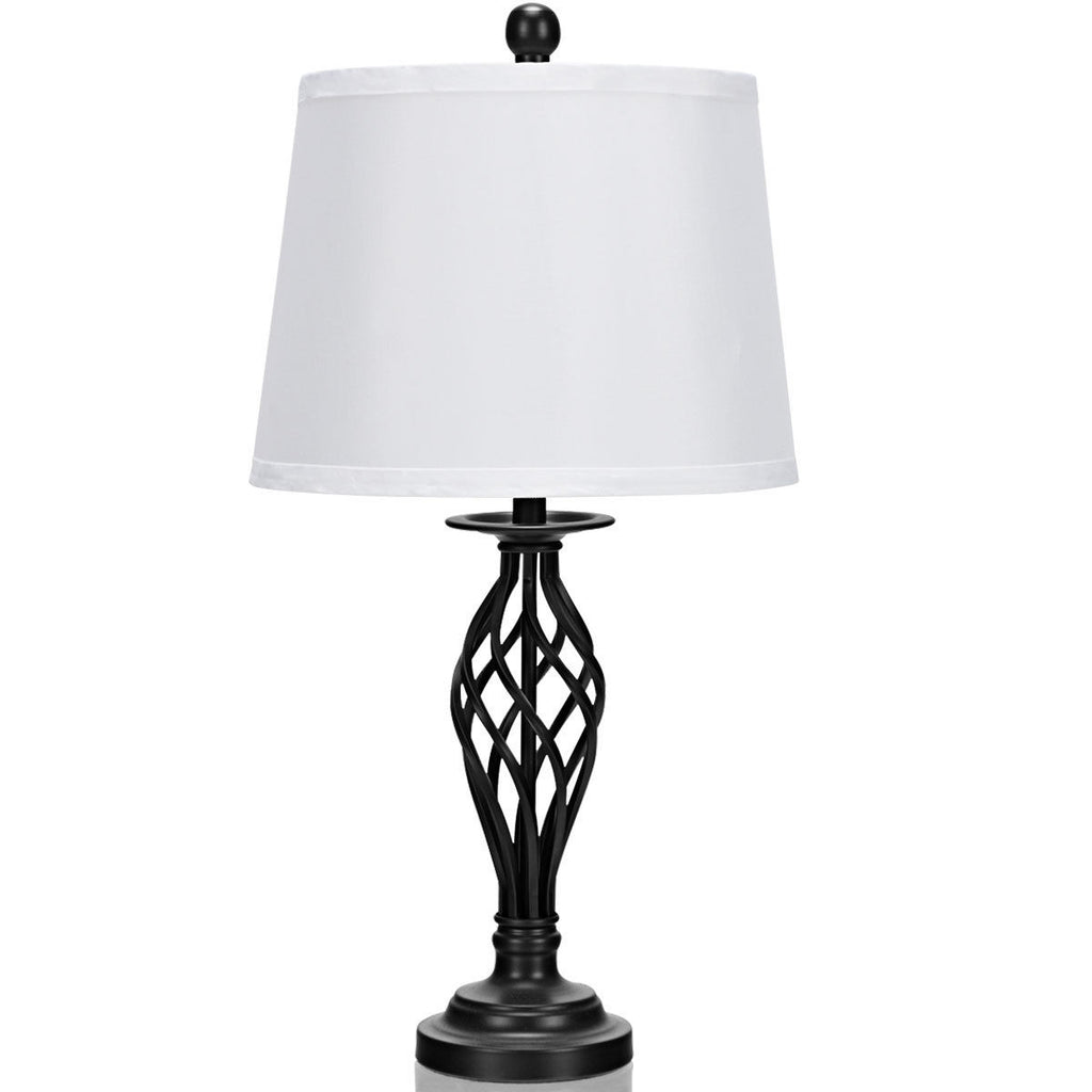 Gymax 3-Piece Lamp Set 2 Table Lamps 1 Floor Lamp Fabric Shades Living Room Bedroom