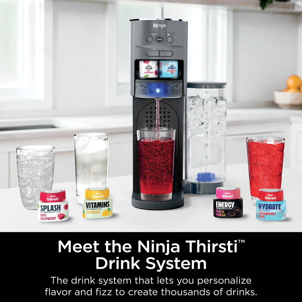 Ninja Thirsti Drink System Complete Still and Sparkling Customization Drink Kit with CO2 Canister, Flavors, and 48oz Reservoir