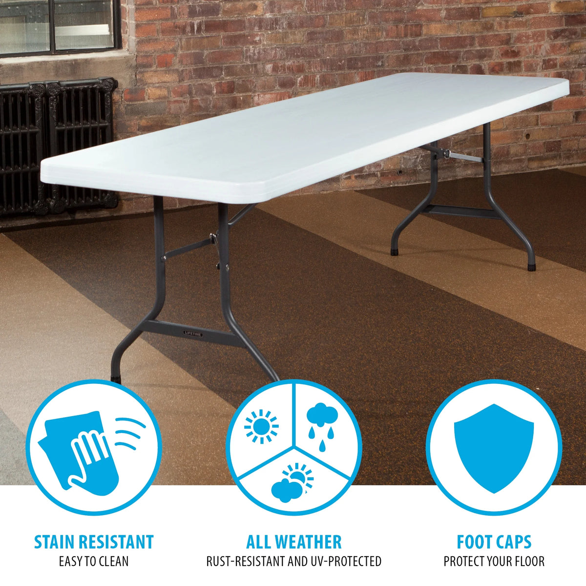 Lifetime Combo Set of (4) 8-Foot Rectangle Folding Tables & (32) Chairs, Indoor/Outdoor Use, White (80147)
