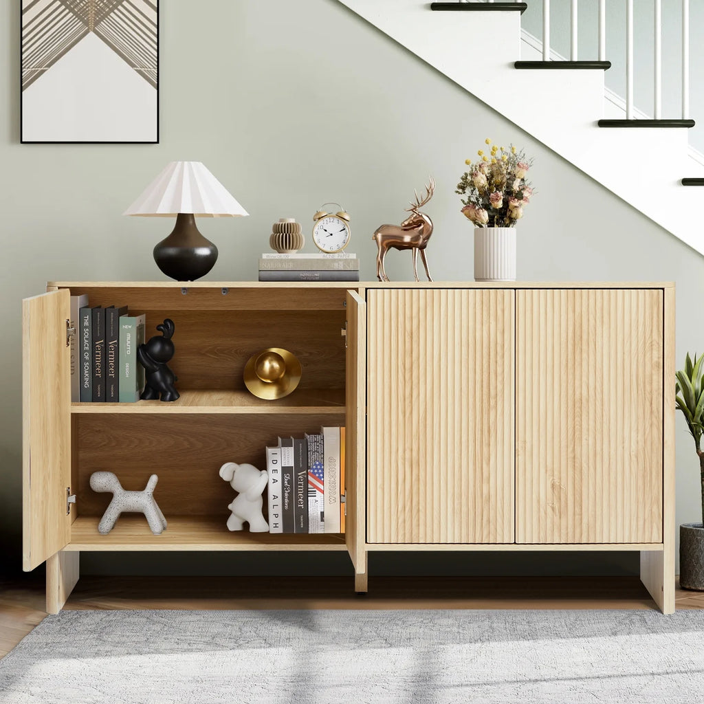Wirrytor Sideboard Storage Cabinet with Doors and Shelves, Buffet Cabinet with Storage, Credenza Storage Cabinet for Kitchen, Wooden Fluted Cabinet, Under TV Cabinet with Storage - Black