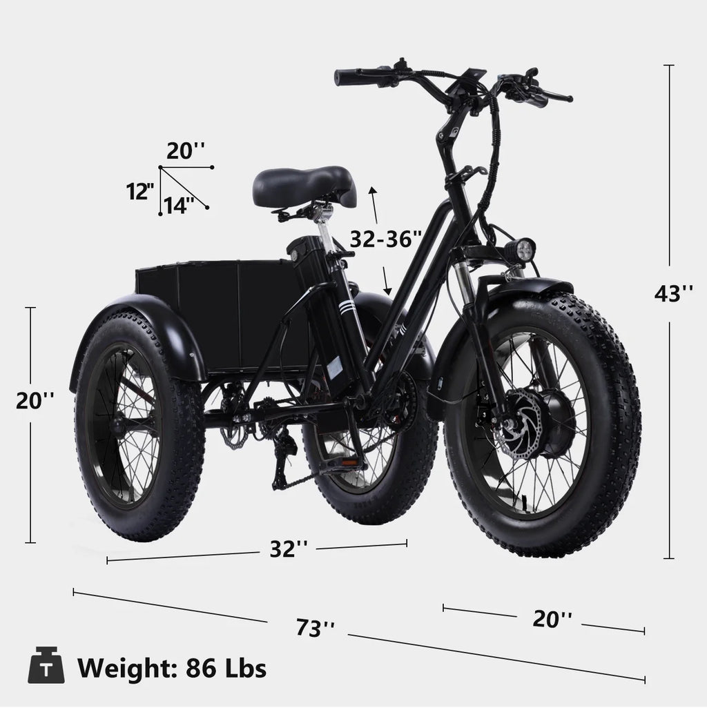 YEBEI Electric Tricycle for Adults Folding E-Trike Motorized Tricycle Electric 3 Wheels Trike Powerful 500W Motor Electric Tricycle 48V15AH Lithium Battery Max 20MPH 20*4.0�� Fat Tire Orange