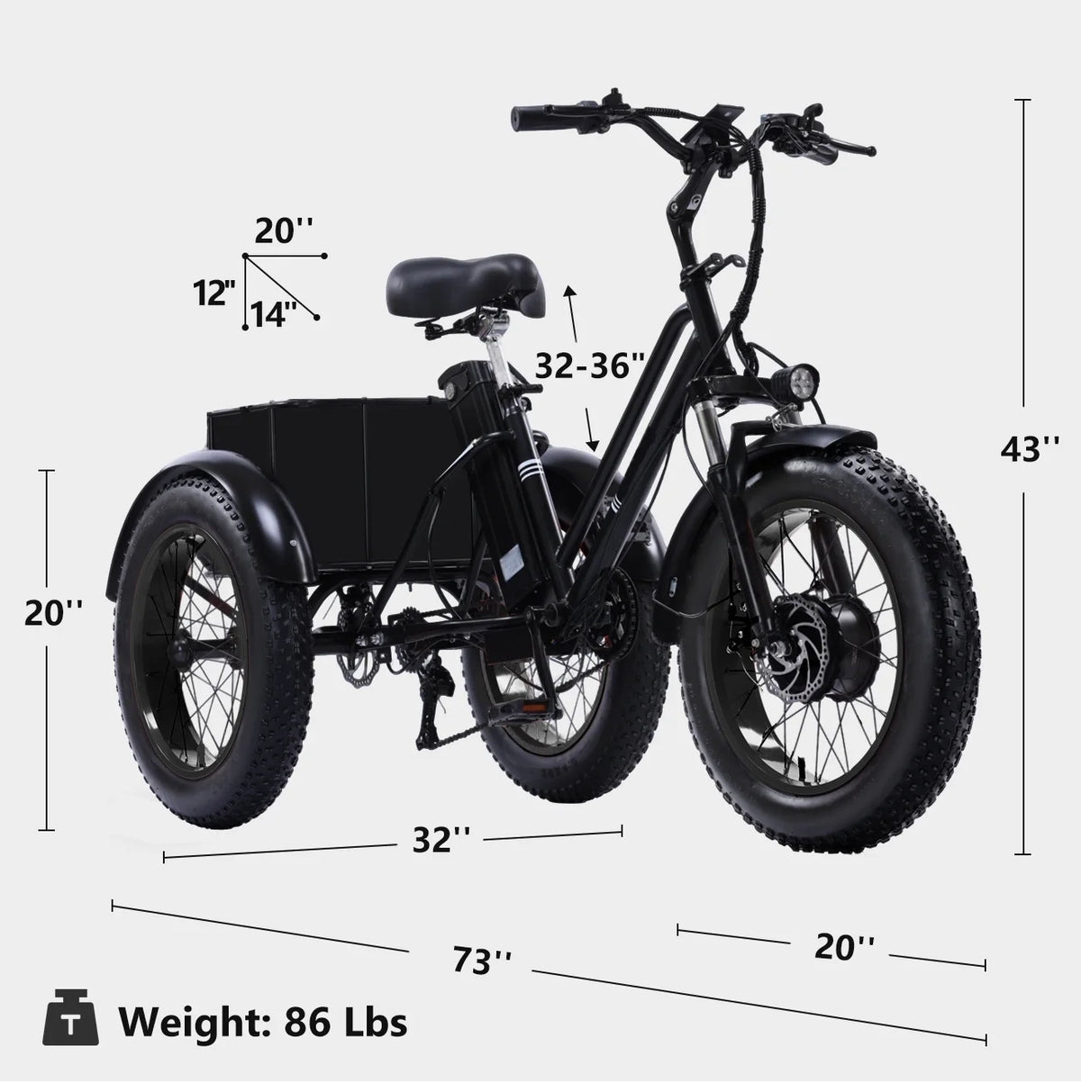 YEBEI Electric Tricycle for Adults Folding E-Trike Motorized Tricycle Electric 3 Wheels Trike Powerful 500W Motor Electric Tricycle 48V15AH Lithium Battery Max 20MPH 20*4.0�� Fat Tire Orange