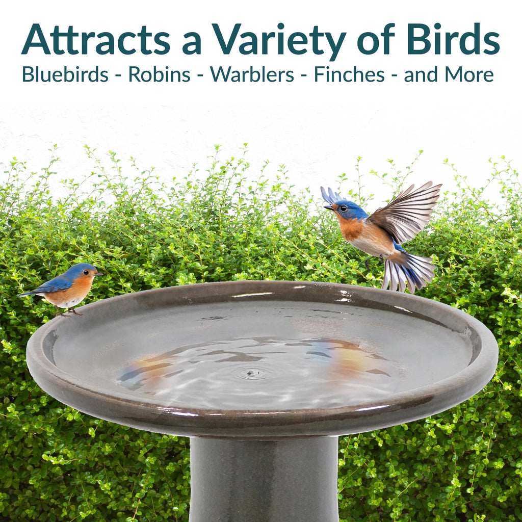 Sunnydaze Freestanding Ceramic Outdoor Bird Bath, Glazed, UV-Resistant Galaxy Blue Finish