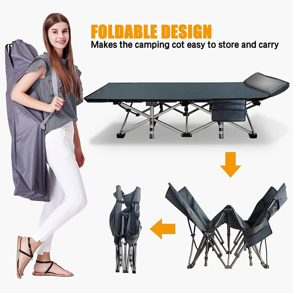 SUGIFT 2 Pack Portable Folding Beds for Adults, Heavy Duty Outdoor Bed with Carry Bag