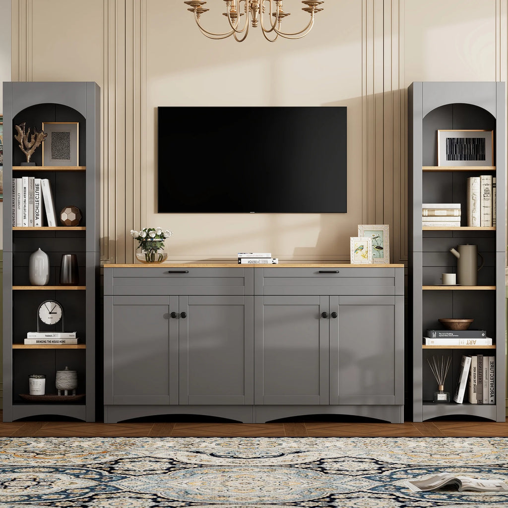 72"h Pantry Pair, 2 , Adjustable Shelves, , Black Finish 2 Bookcase , Cabinet With Vintage Style