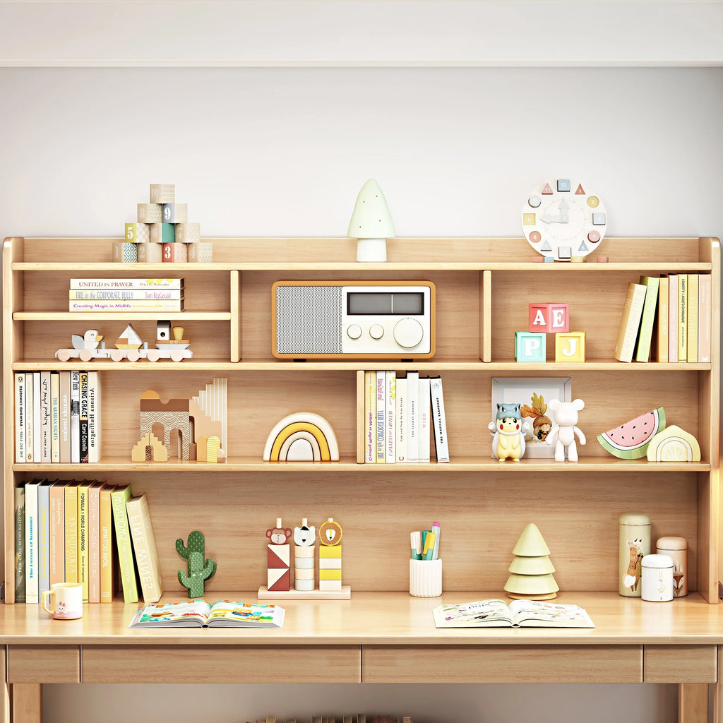 BALANBO Solid Wood Kids Desk and Chair Set with Hutch,Study Computer Desk with Drawers, Extra Large Two Person Study Desk Writing Table, Student White Desk with Bookshelf for Bedroom,Study Room,White