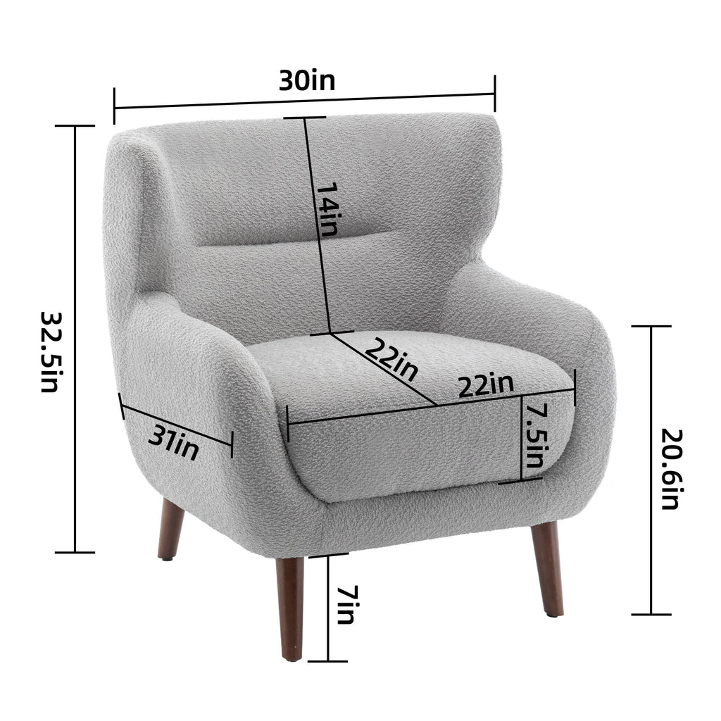 ALEAVIC White Accent Chair Upholstered Armchair with Solid Wood Legs
