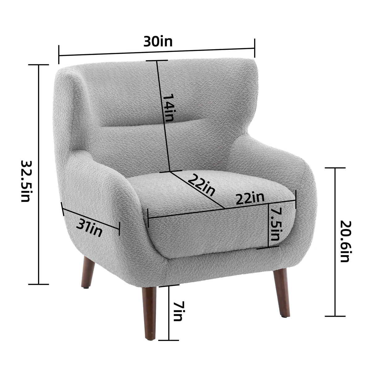 ALEAVIC White Accent Chair Upholstered Armchair with Solid Wood Legs