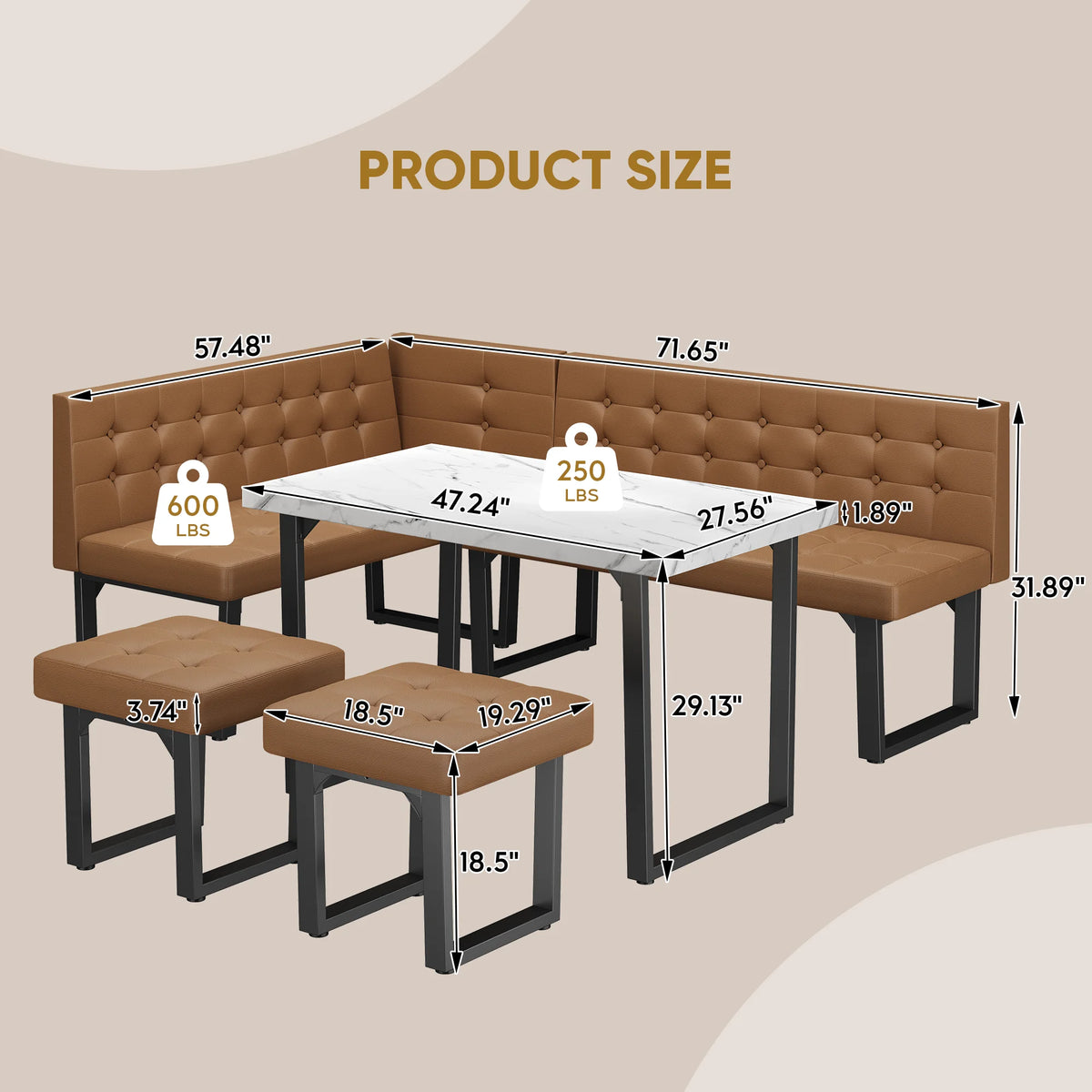 Brafab 5 Piece Corner Dining Breakfast Nook with Table and Bench Modern Kitchen Table Set with Gray Upholstered Banquette Seating