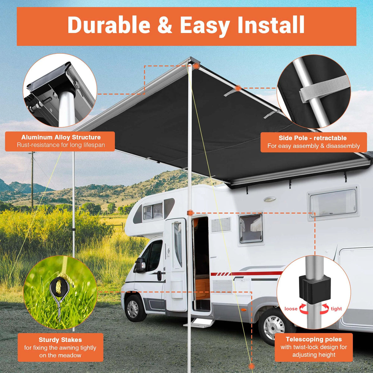 Yescom Vehicle Awning with Blackout Coating 6.6x8.4' Car Roof Rack Overlanding Shade for SUV Camping Travel