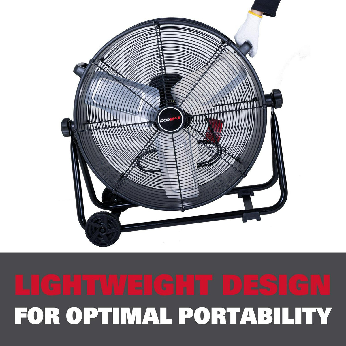 Ecomax 24 Inch High Velocity Drum Floor Fan. Industrial. 3-Speed. Adjustable Tilt