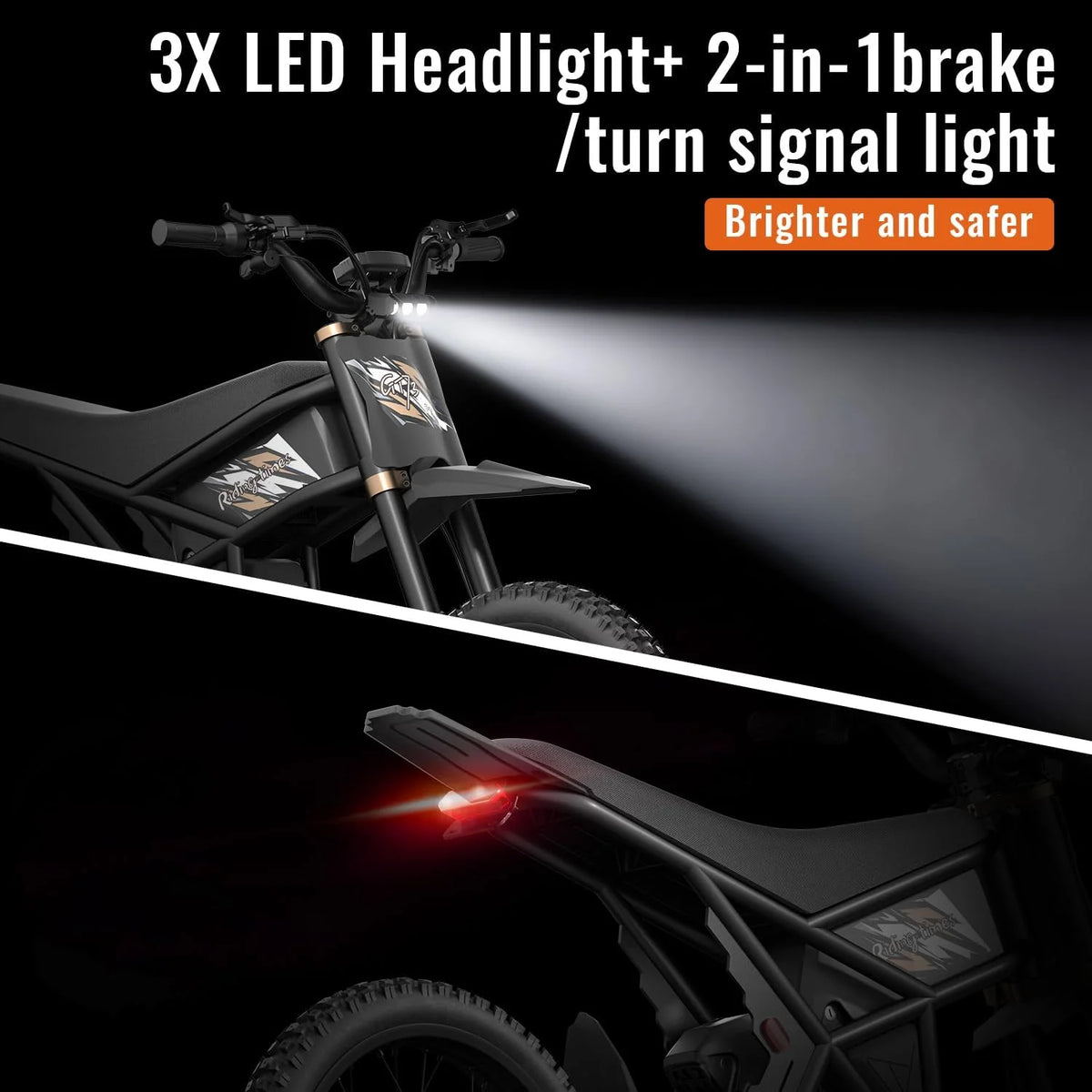 2000W Electric Dirt Bike for Adults Ridingtimes GT73 UL2849,Brushless Hub Motor,18.2AH*2 Electric Bike with 25\" tires digital screen Carbon Steel,Black