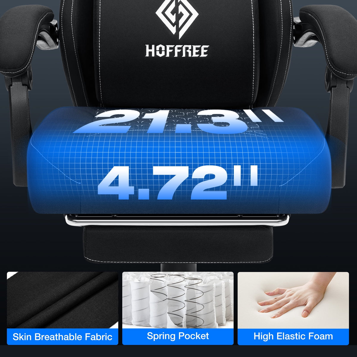 Hoffree Gaming Chair with Massage Fabric Office Chair with footrest for Adults, Ergonomic Gamer Chair with Headrest and Lumbar Support for Office Gaming, 440 LBS