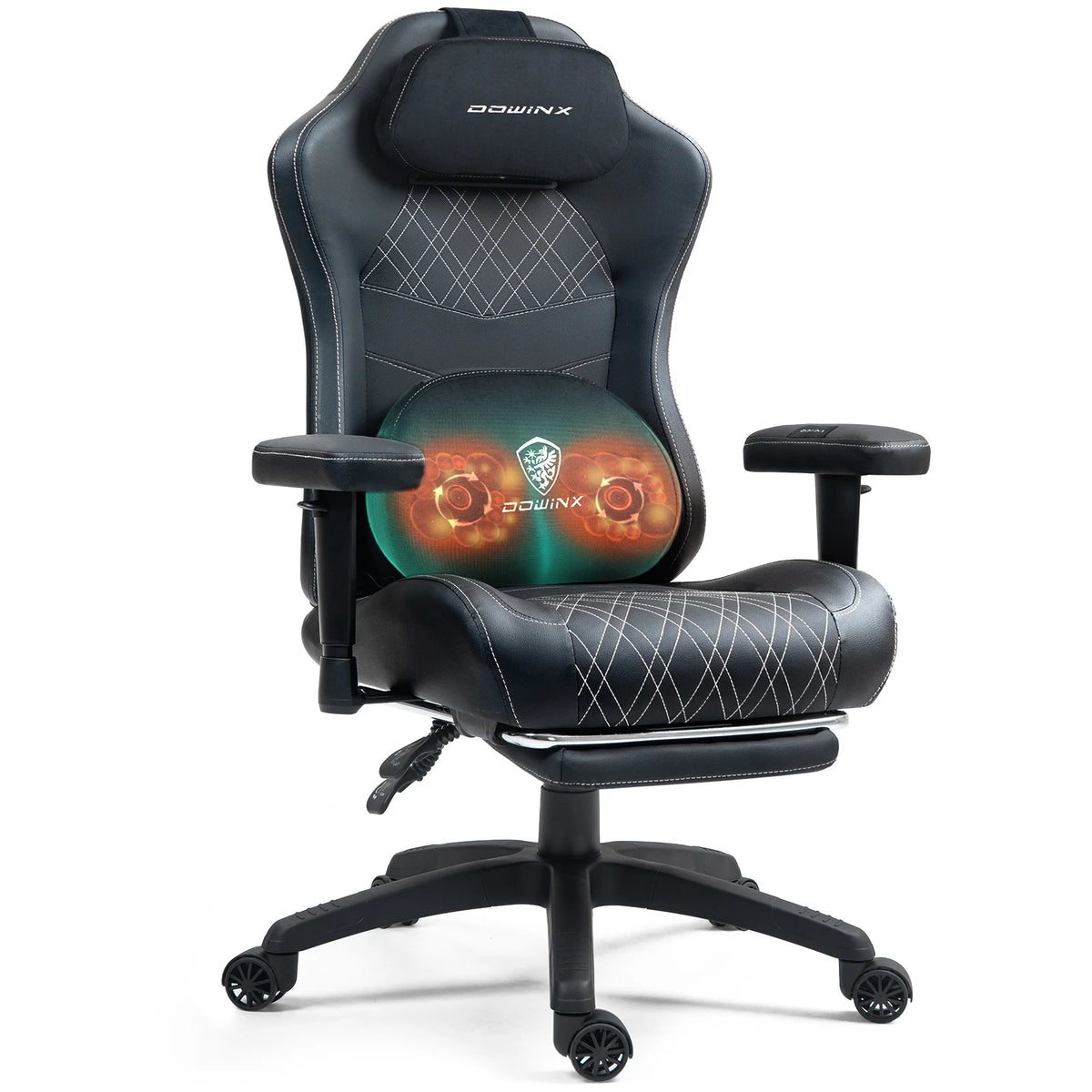 Dowinx Heated Massage Gaming Chair - Ergonomic Recliner with Pocket Spring Cushion, Adjustable Armrests & Footrest, Black-White