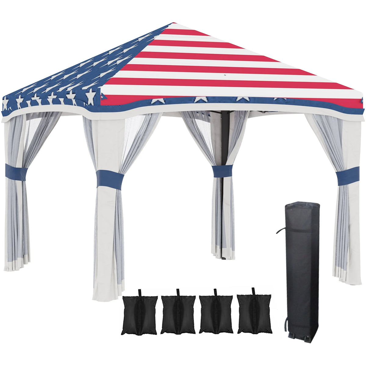 Outsunny 10' x 10' Pop Up Canopy with Nettings, Foldable Party Tent with Wheeled Carry Bag and 4 Sand Bags, Beige