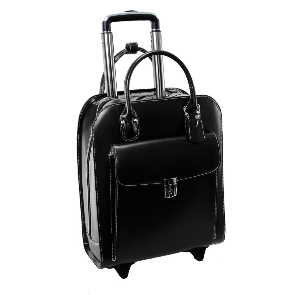 15.6 in. Uptown Leather Vertical Wheeled Ladies Briefcase, Red - 13.5 x 6 x 16 in.