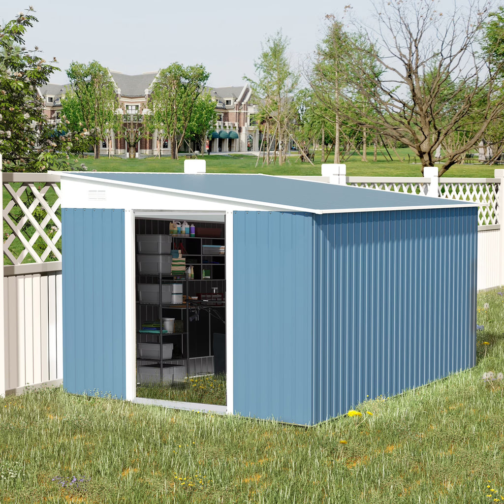 Outsunny 4.6' x 9' Metal Outdoor Storage Shed, Garden Utility Tool House with Double Lockable Doors for Backyard, Patio, Lawn, Garage, White