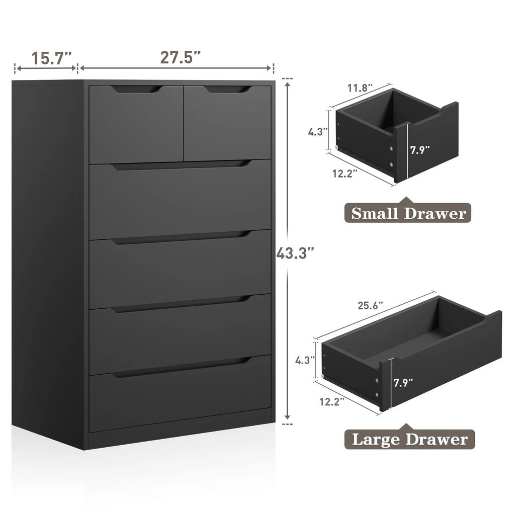 EnHomee White Dresser for Bedroom Wood 6 Drawer Modern Storage Cabinet for Bedroom Living Room Closet, 43.3"Hx 27.5"Lx 15.7"D