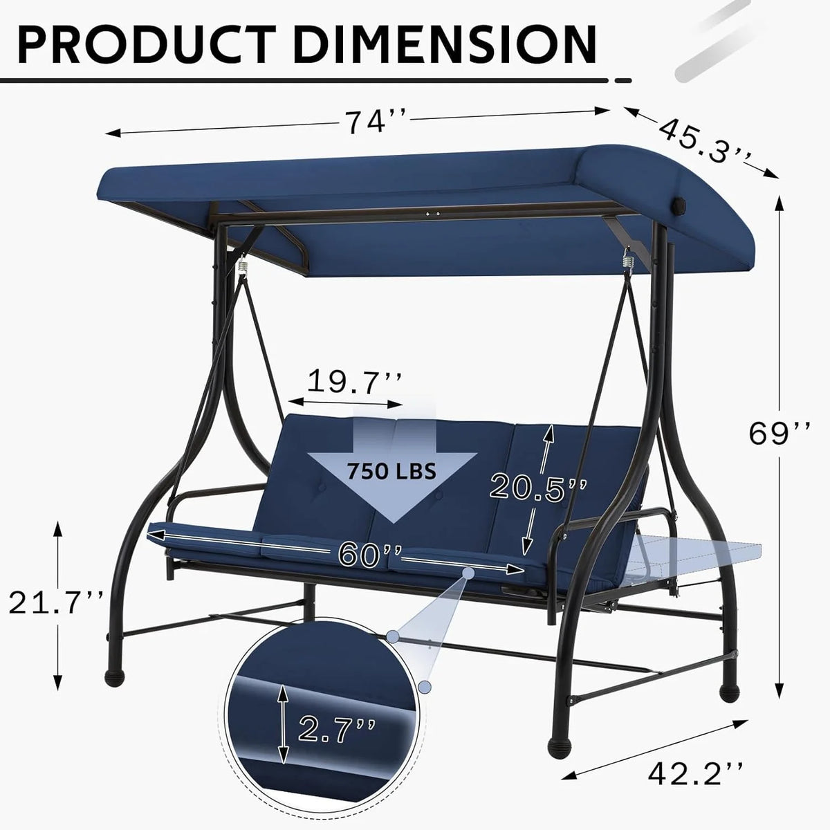 AECOJOY 3 Person Canopy Steel Porch Swing, Converting Swing Glider Hammock-Beige