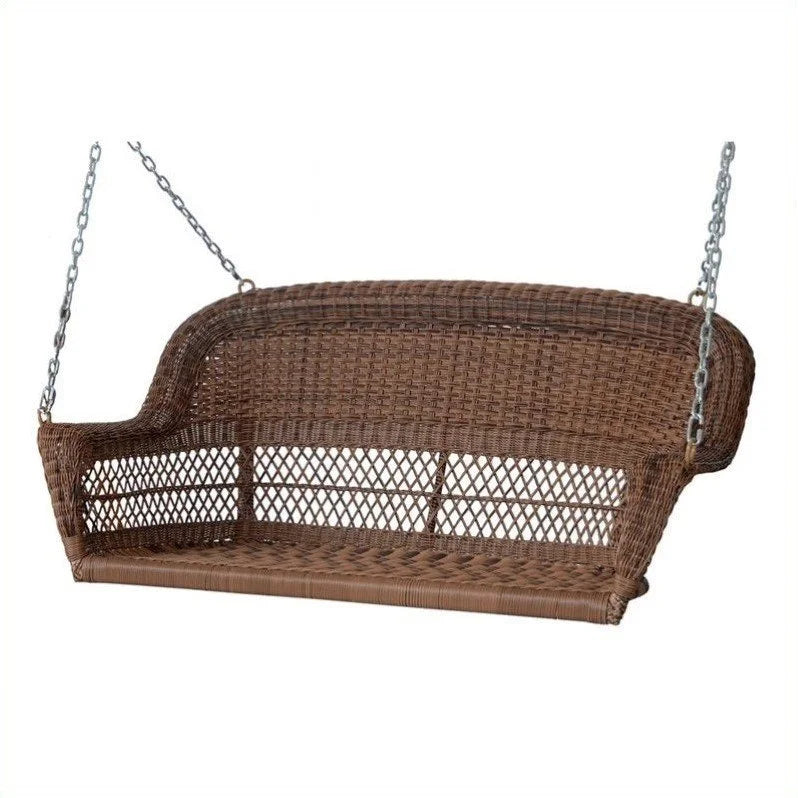 Jeco Resin Wicker Porch Swing in Honey