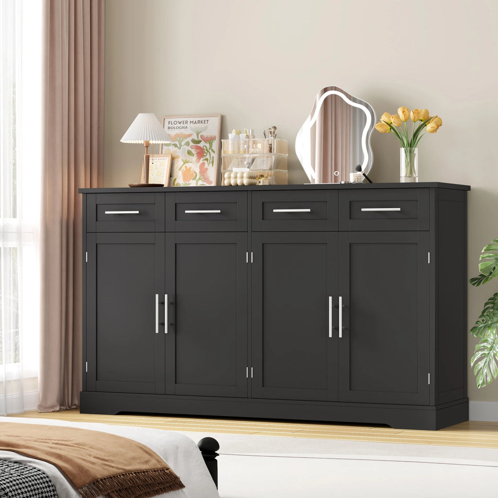 Homfa Farmhouse Buffet Cabinet with 4 Drawers and 4 Doors, 59" W Sideboard Buffet Storage Cabinet with Shelves, for Kitchen Living Room Bedroom, Wash Gray