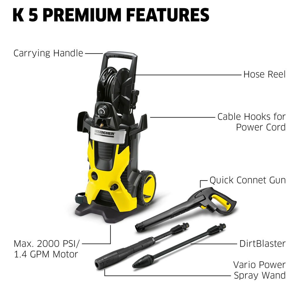 Karcher Pressure Washer, K5 Premium, 1.45 GPM, Hose Reel, 32 ft. Hose - 2000 PSI