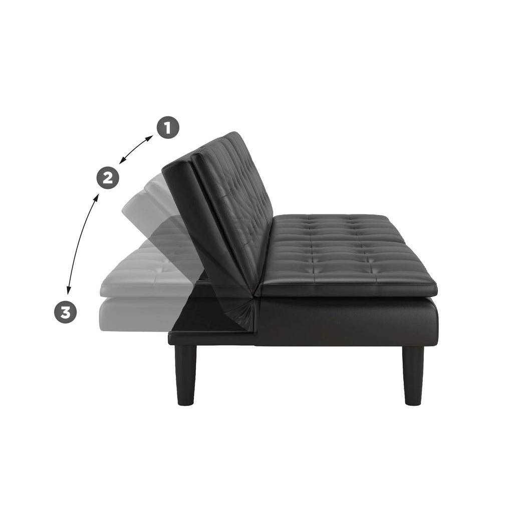 Mainstays Memory Foam 71.5" Futon with Cupholder and USB, Black Faux Leather