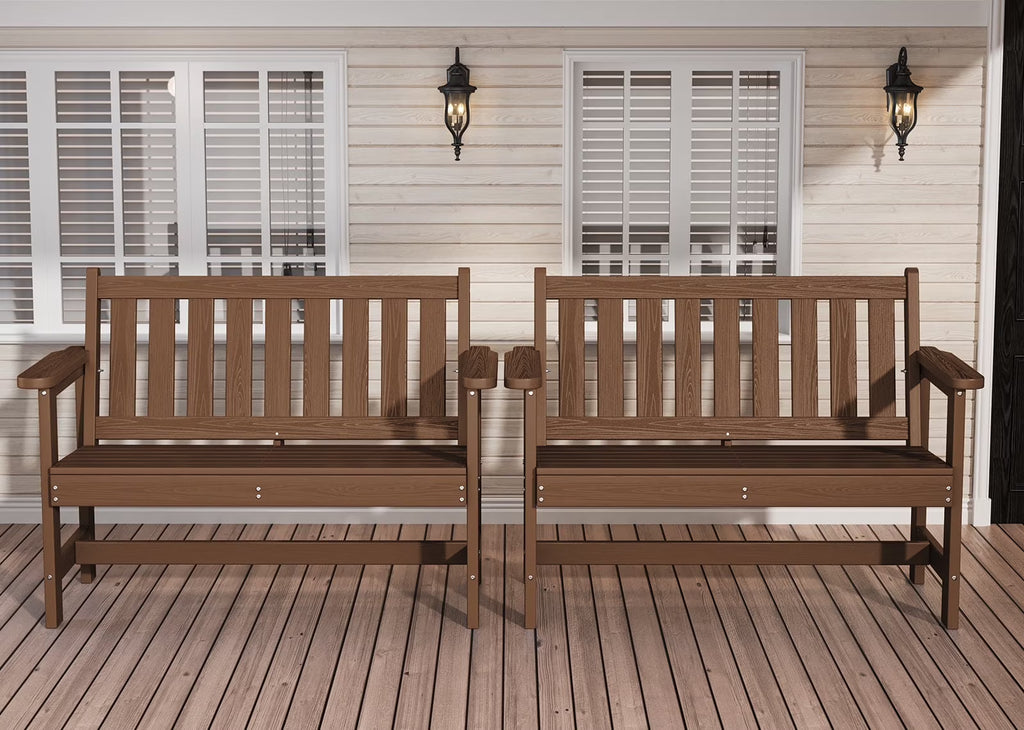 SERWALL Outdoor Bench for 2-Person, Weather-Resistant HDPE with Aluminum Reinforcement, Supports 660 lbs, Comfortable Seating for Patio, Garden, and Porch, Black