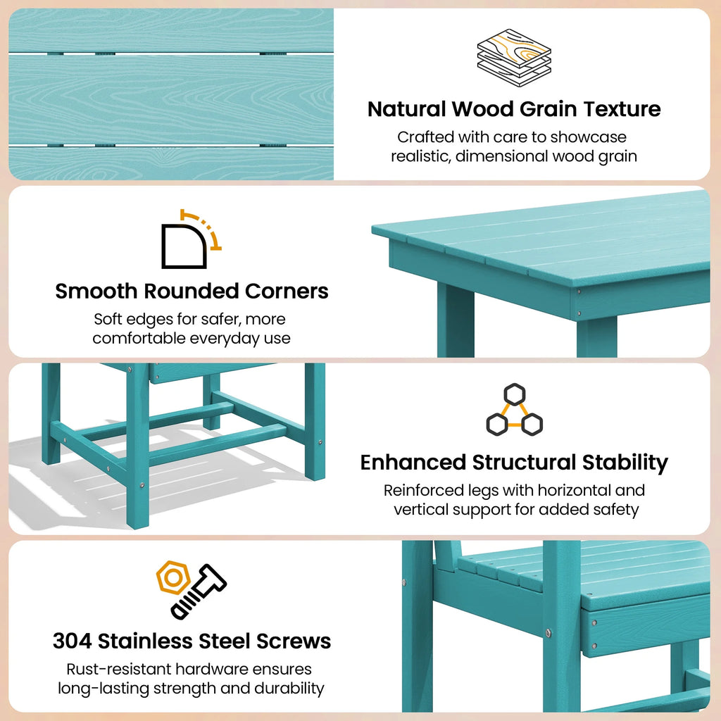 KINGYES 7-Piece Outdoor Dining Set, HDPE Patio Table and Chairs with Umbrella Hole, Gray