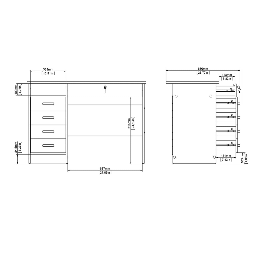 Tvilum Walden 5 Drawer Office Desk with 1 Locking Drawer for Adults, White