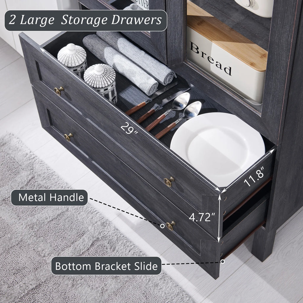 SinCiDo Arched Kitchen Pantry Storage Cabinet, 71-Inch Tall Wood Adjustable Shelves, 2 Doors, 2 Drawers