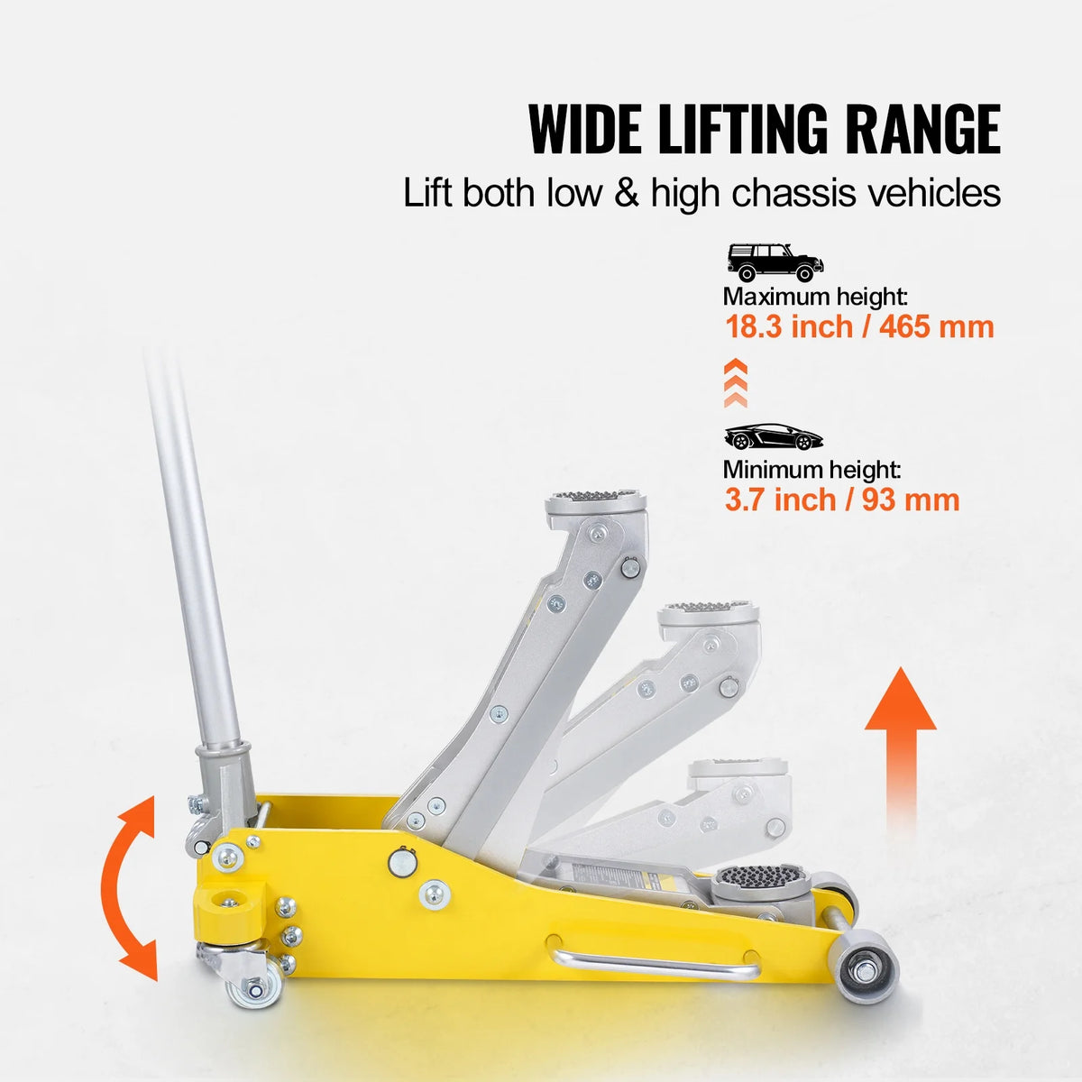 KFFKFF Low Profile Floor Jack, 3 Ton Capacity, Dual Piston Fast Lift, Hydraulic Auto Jack, 3.7"-18.3" Lift Height Range