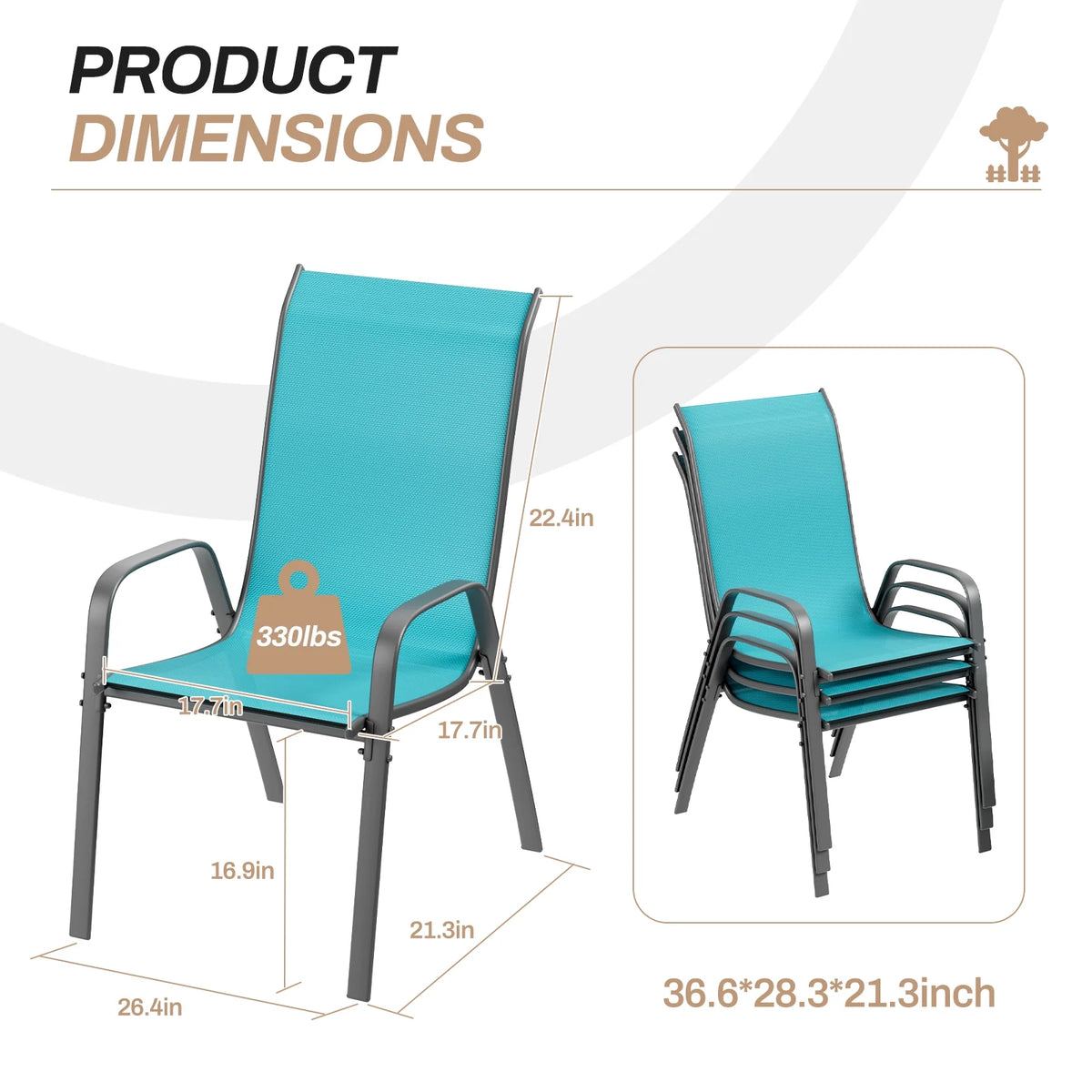 Pirecart Set of 4 Patio Dining Chairs, Textilene Outdoor Stacking Chairs for Poolside, Backyard, Garden