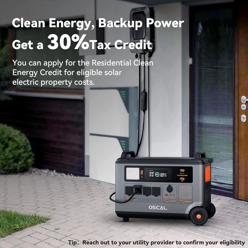 OSCAL PowerMax 6000 Portable Power Station, 3600Wh LiFePO4 Battery with 6000W Output, BP3600 Expansion Battery & 200W Solar Panels, Solar Generator for Camping, Home, Outdoor, Emergency Use