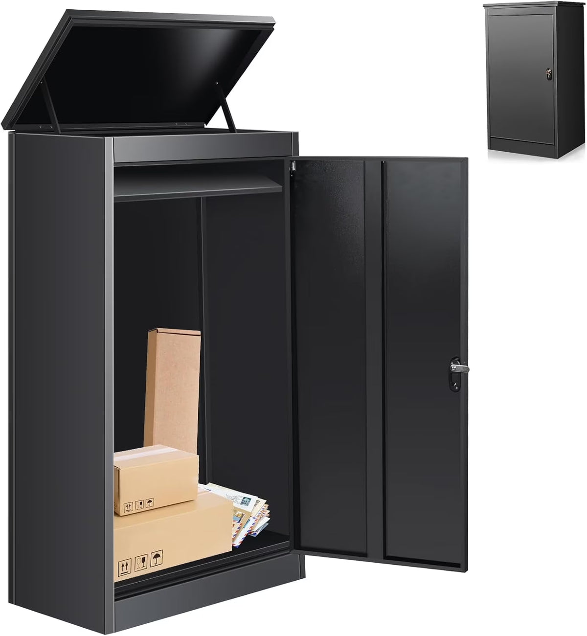 Gaonala Steel Package Delivery Box 19.6x14.4x44.9in Lockable Anti-Theft  Weather-Resistant Extra Large Mailbox For Porch Curbside Black