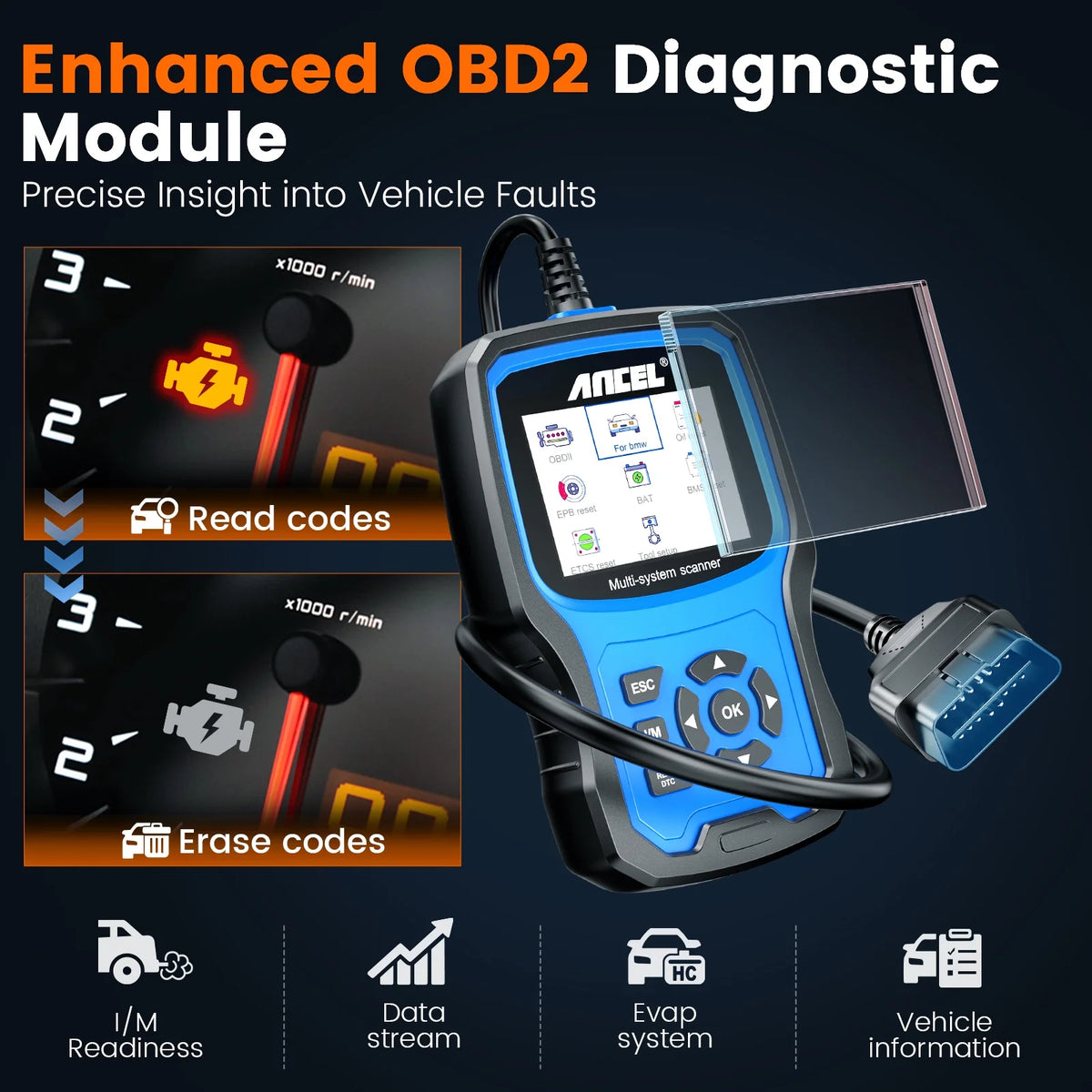 ANCEL BM700 OBD2 Scanner Code Reader ABS SRS EPB TPMS Diagnostic Scanner Fit for BMW/Fit for Mini