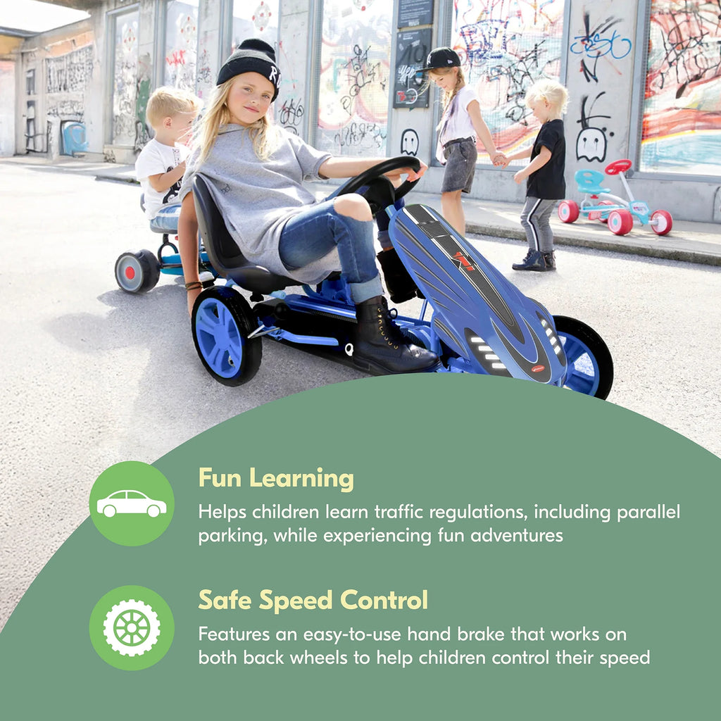 Hauck Speedster Pedal Go Kart w/ Adjustable Bucket Seat for Kids Ages 4 to 8, Fire Rescue