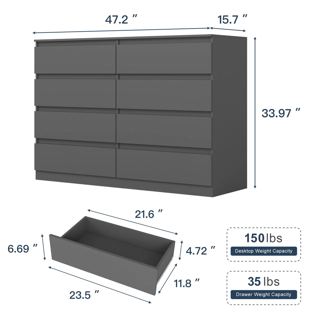 Kadyn Modern 6 Drawer Dresser Wood Cabinet,Dresser for Bedroom, Kitchen Storage Cabinet with Drawers, Chest of Drawers(Black)