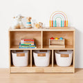 Rubber Wood 5-Compartment Montessori Shelf, 35.4" L Toddler Bookshelf, 2-Tier Wooden Storage Cabinet, Kids Classroom Organizer, Playroom, Daycare and Preschool Storage Shelves