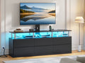 Afuhokles TV Stand with Mount and Power Outlet, TV Mount for up to 75 inch TVs, Modern LED TV Stand with 6 Drawers, Black