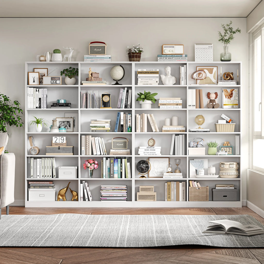 Homfa 74.3�� Double Wide 6-Tier Bookcase, Extra Large Wooden Freestanding Display Bookshelf for Home Office Living Room, White