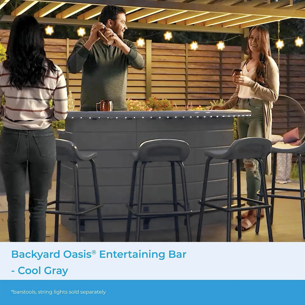 Suncast Backyard Oasis Entertainment Outdoor Bar with Pull-Out Drawers and Shelves, Marble