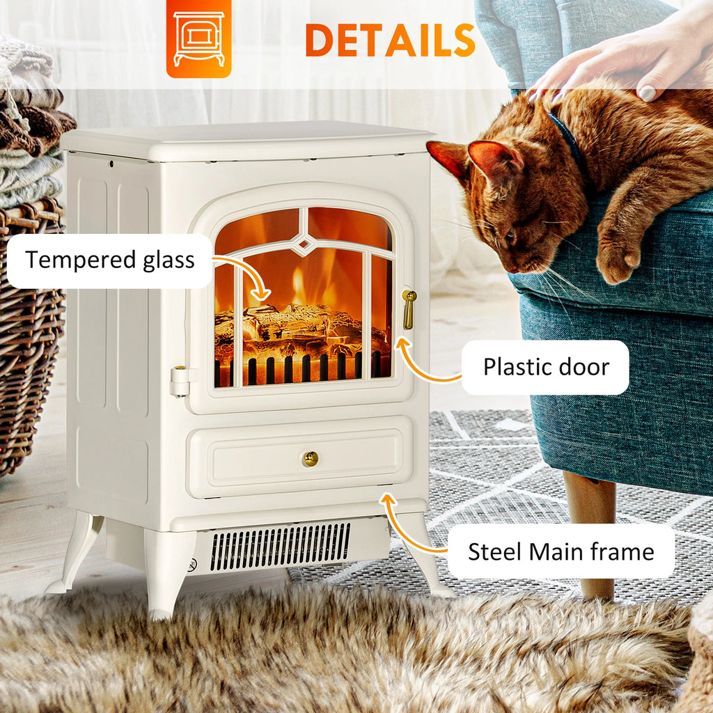 HOMCOM Electric Fireplace Heater with Realistic LED Flames Beige