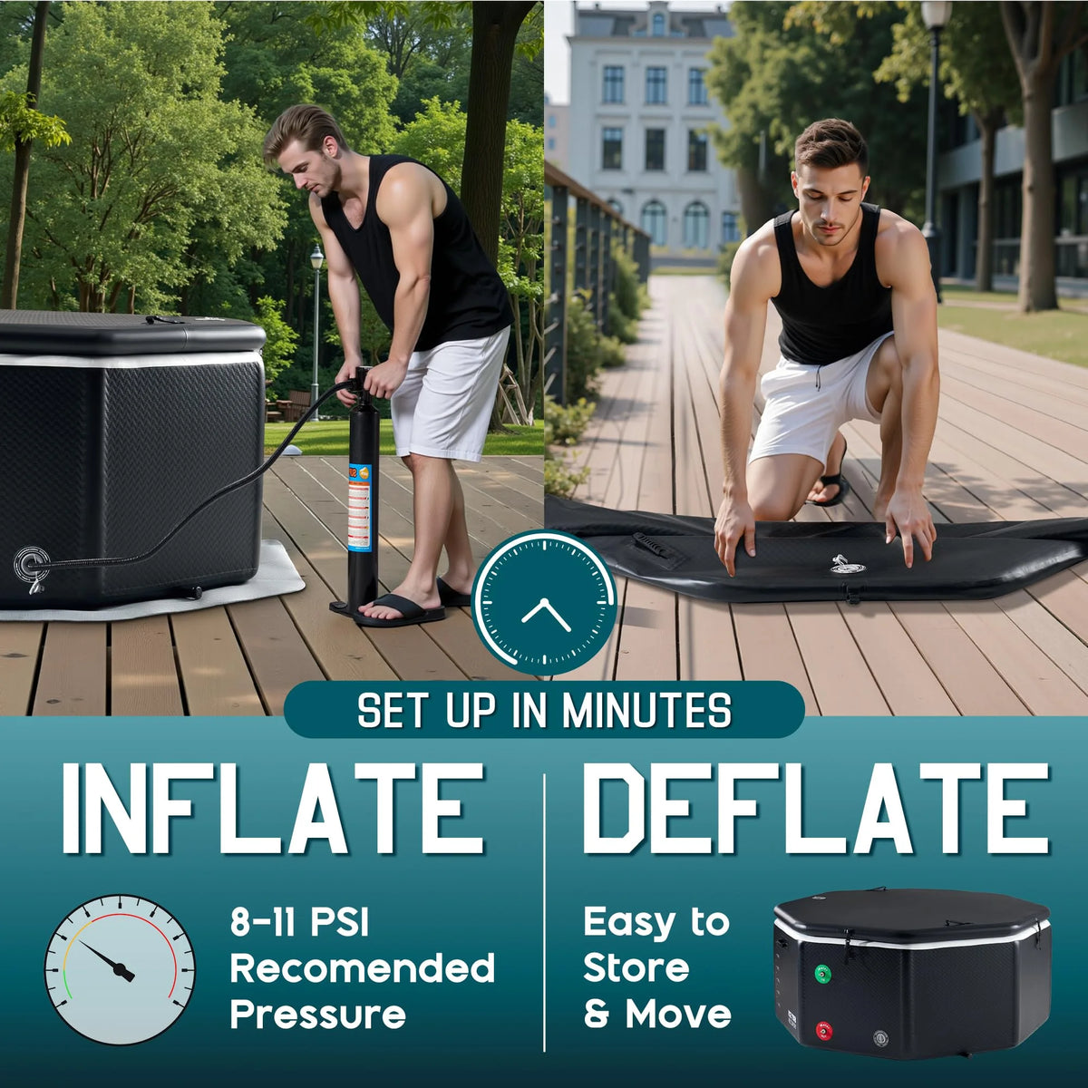Jocisland Inflatable Cold Plunge Tub for Athletes, Ice Bath Tub with Insulated Lid Non-Slip Mat, Water Chiller Compatible, Portable for Outdoor & Indoor Recovery, 150 Gal, 59"L x 32"W x 28"H