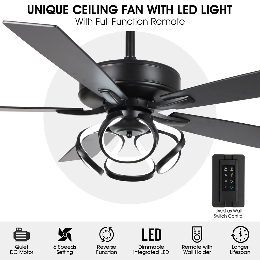 Parrot Uncle 52-Inch Contemporary Chrome Ceiling Fan with Integrated LED Lights and Remote Control