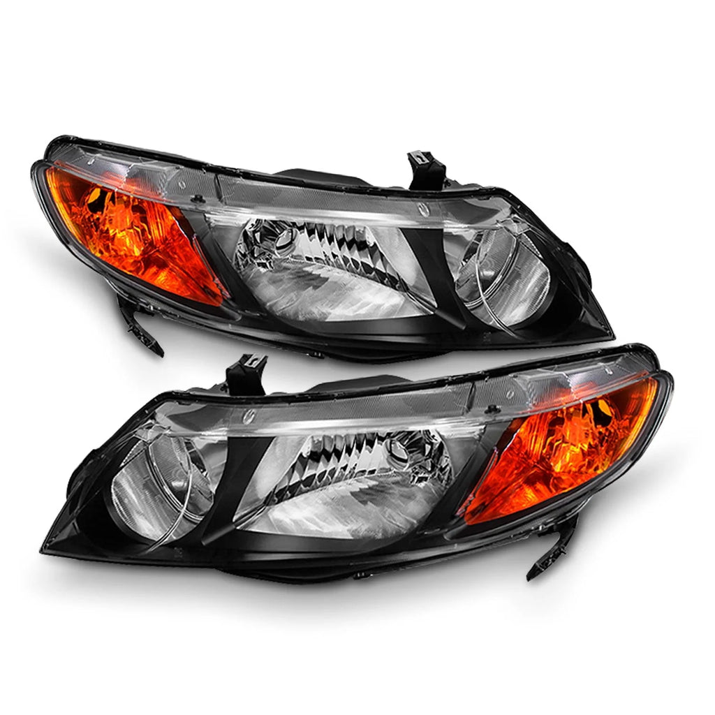 Fits Black 06-11 Honda Civic Sedan Headlights Lights Left +Right Pair 2006-2011