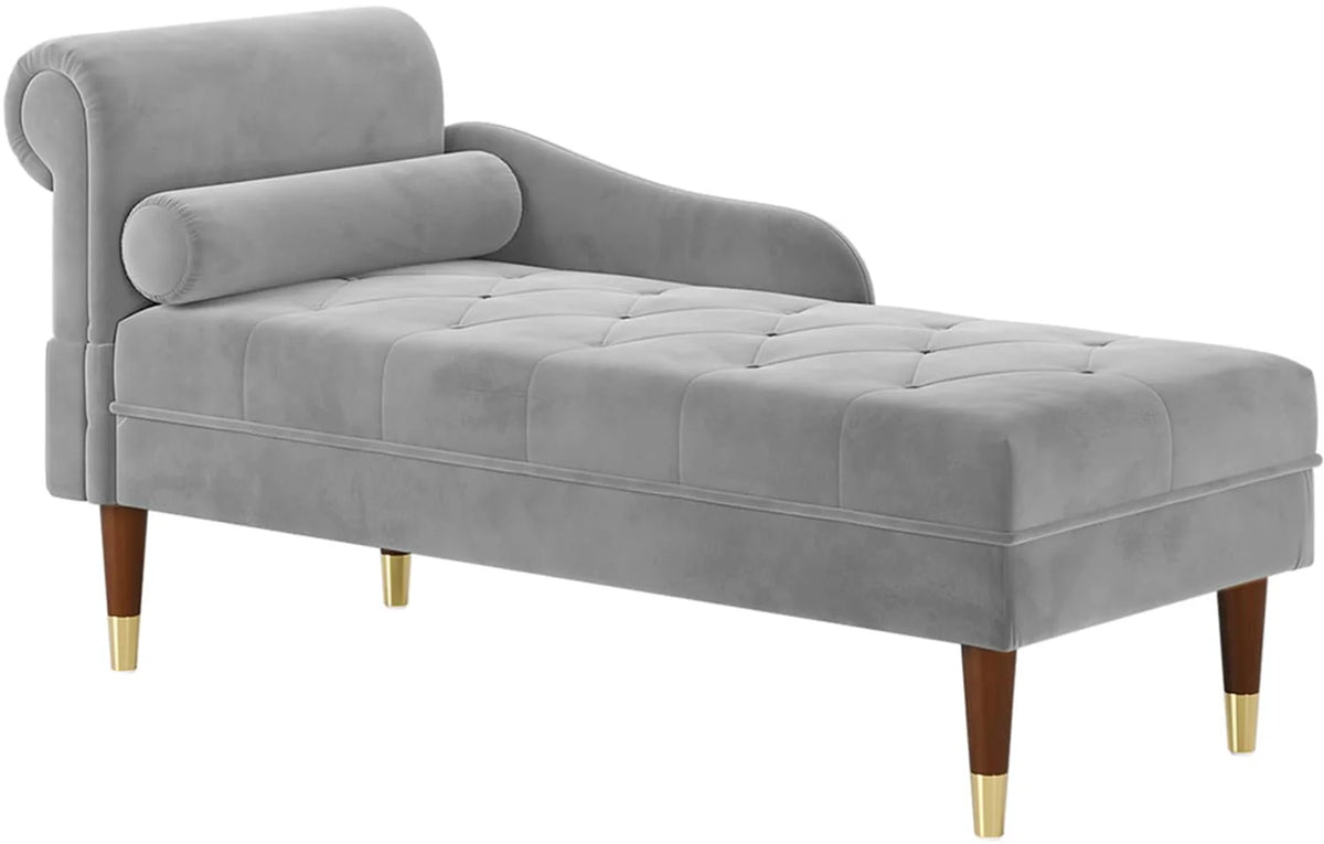 Vesgantti Velvet Chaise Lounge,59" Modern Upholstered Lounge Chair Indoor with Round Armrest Lumbar Pillow, Single Sofa for Living Room Bedroom Office,Grey