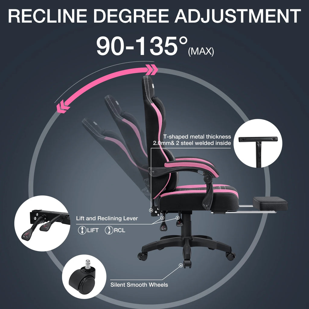 Hoffree Gaming Chair with Massage Fabric Office Chair with footrest for Adults, Ergonomic Gamer Chair with Headrest and Lumbar Support for Office Gaming, 440 LBS